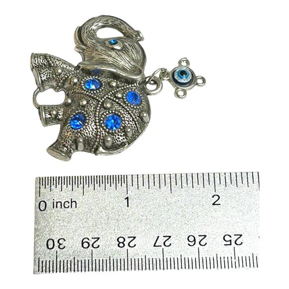 Elephant Silver Tone Royal Blue Trunk Up Evil Eye Decorative Fob - Picture 4 of 5